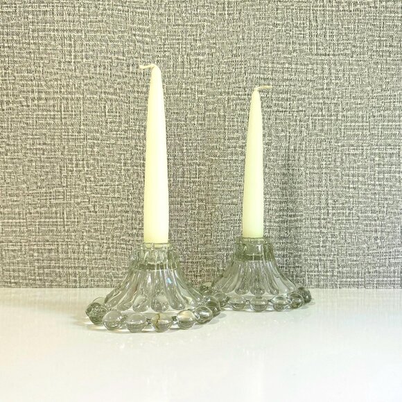 Vintage Anchor Hocking Candlewick Berwick Clear Candlestick Holders ~ Set of 2 - Picture 1 of 10